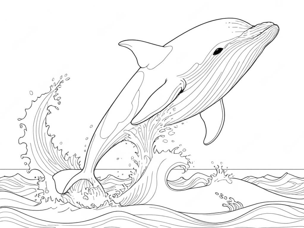 Whale Jumping Out of the Water - Coloring Page