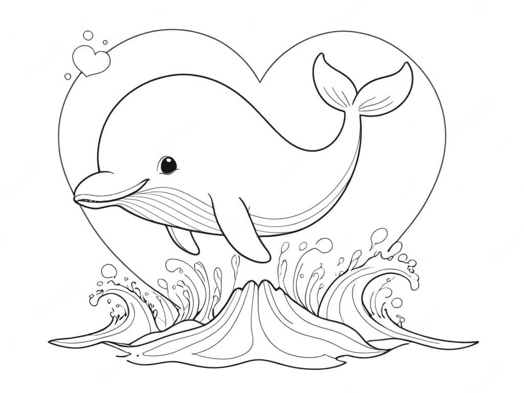 Whale with a Heart - Coloring Page
