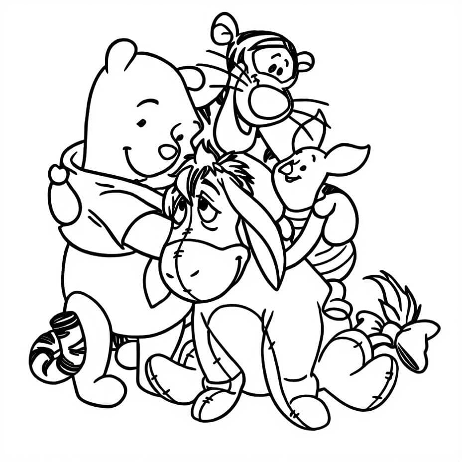 Winnie Pooh and Friends Group Coloring Page