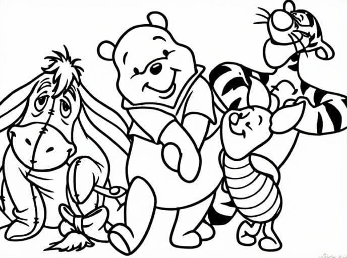 Winnie Pooh and His Friends Coloring Page