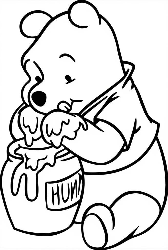 Winnie Pooh Eating Honey Coloring Page