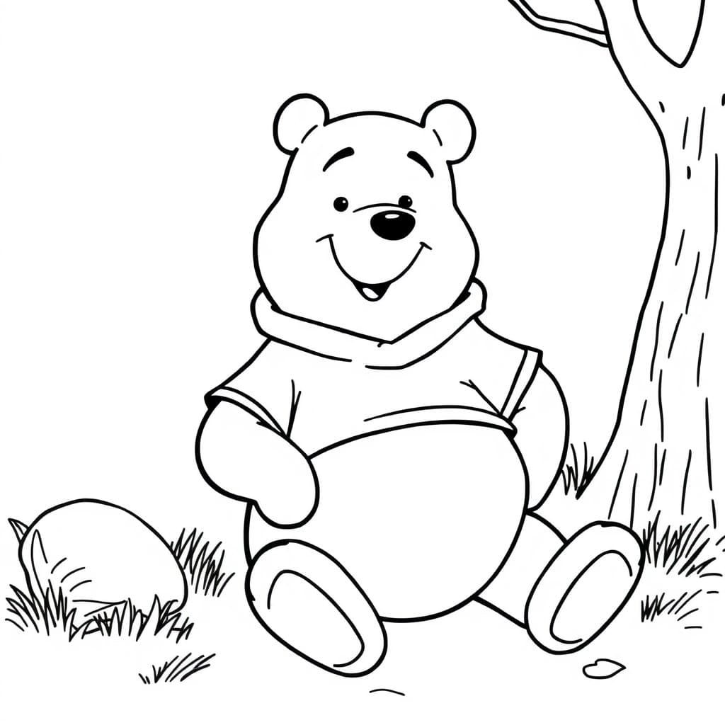 Winnie Pooh Sitting 2 Coloring Page