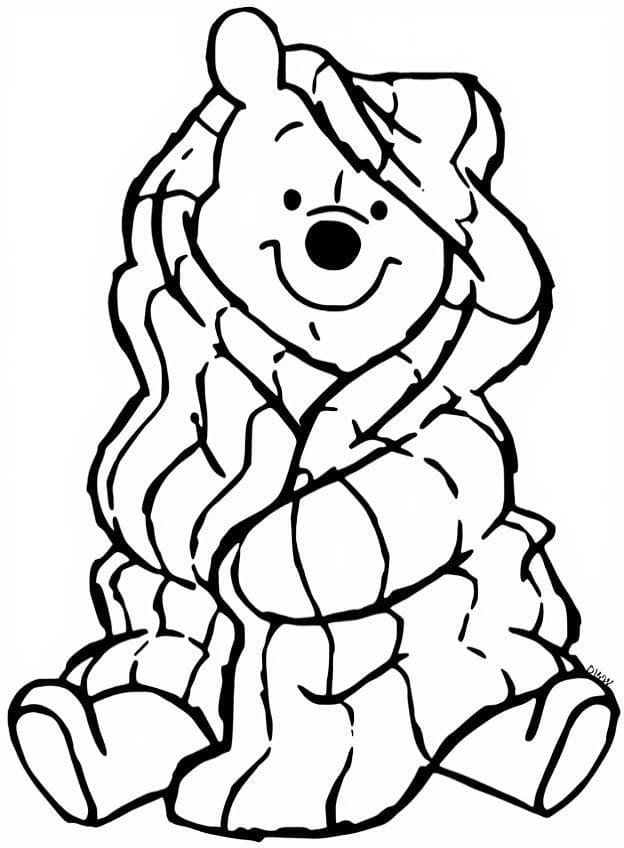 Winnie Pooh Under a Blanket Coloring Page