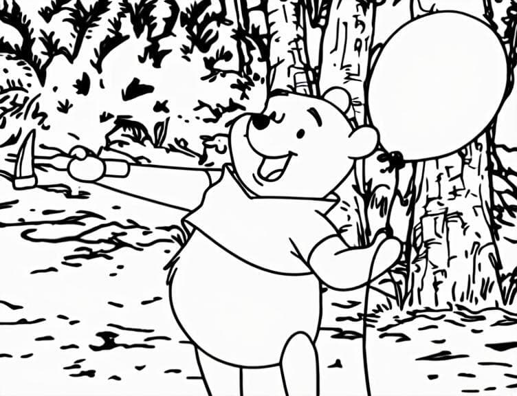 Winnie Pooh with Balloons Coloring Page