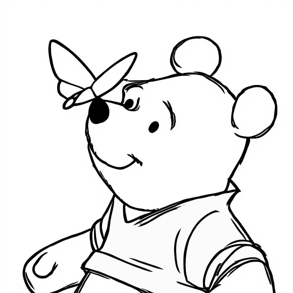 Winnie Pooh with Butterfly Coloring Page