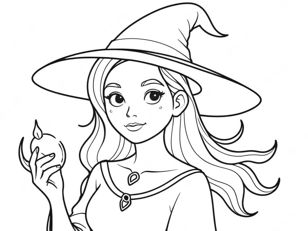 Beautiful Witch Coloring Page