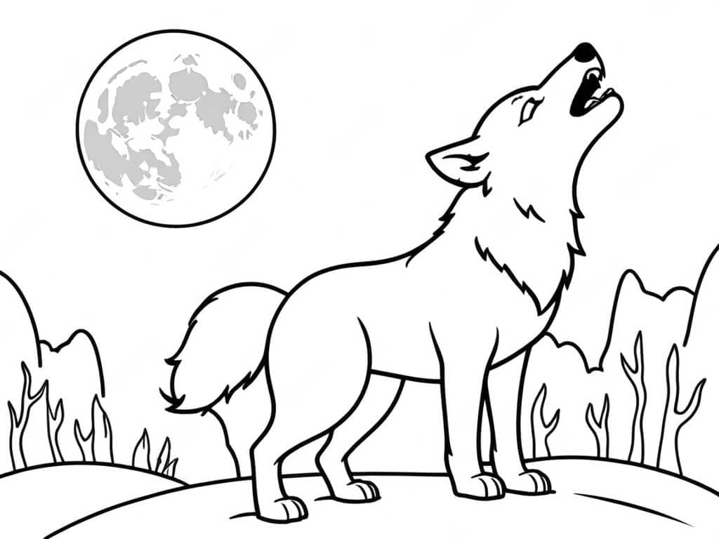Wolf Howling at the Moon Coloring Page