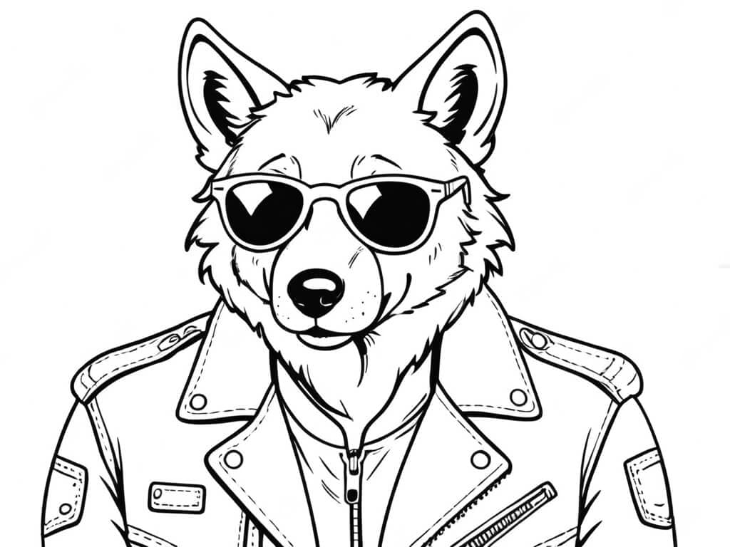 Wolf in a Leather Jacket Coloring Page