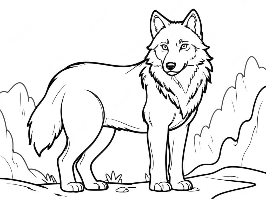 Wolf in the Mountains Coloring Page