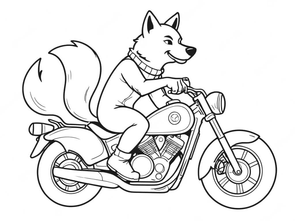Wolf on a Motorcycle Coloring Page