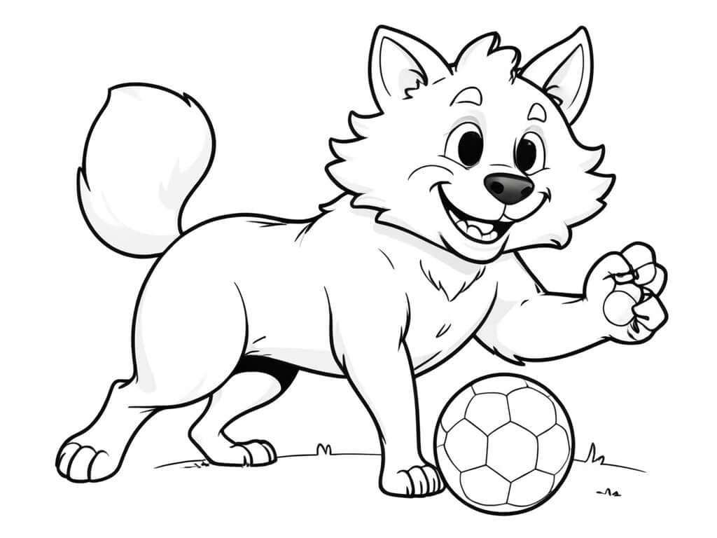 Wolf Playing Soccer Coloring Page
