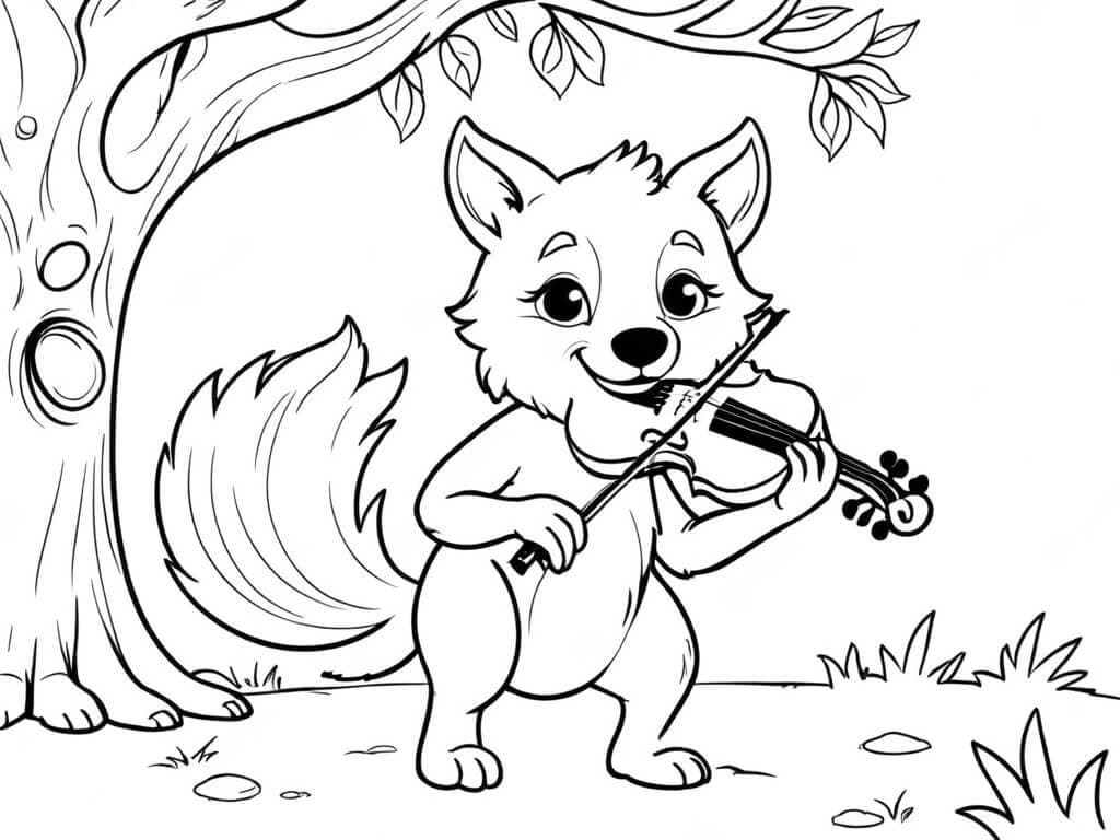 Wolf Playing the Violin Coloring Page
