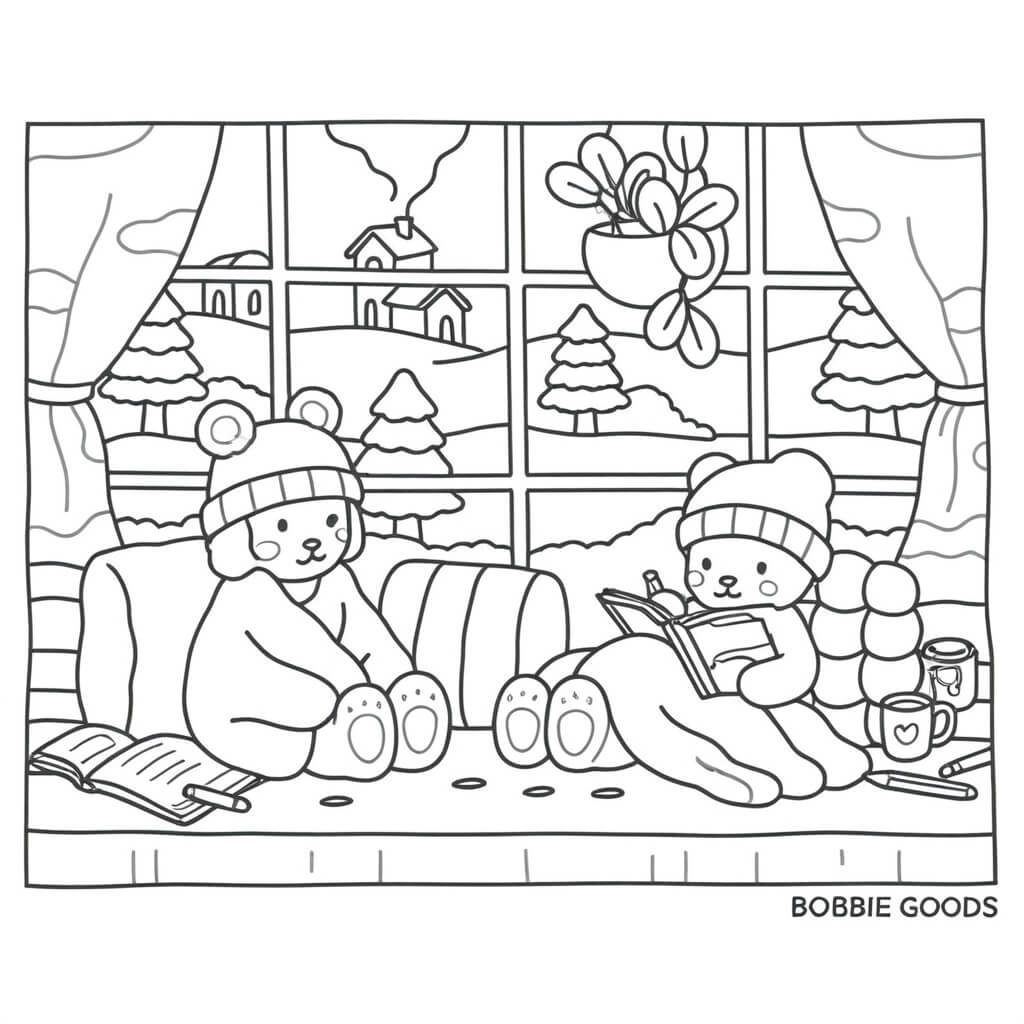 Bobbie goods winter scene coloring pages coloring page