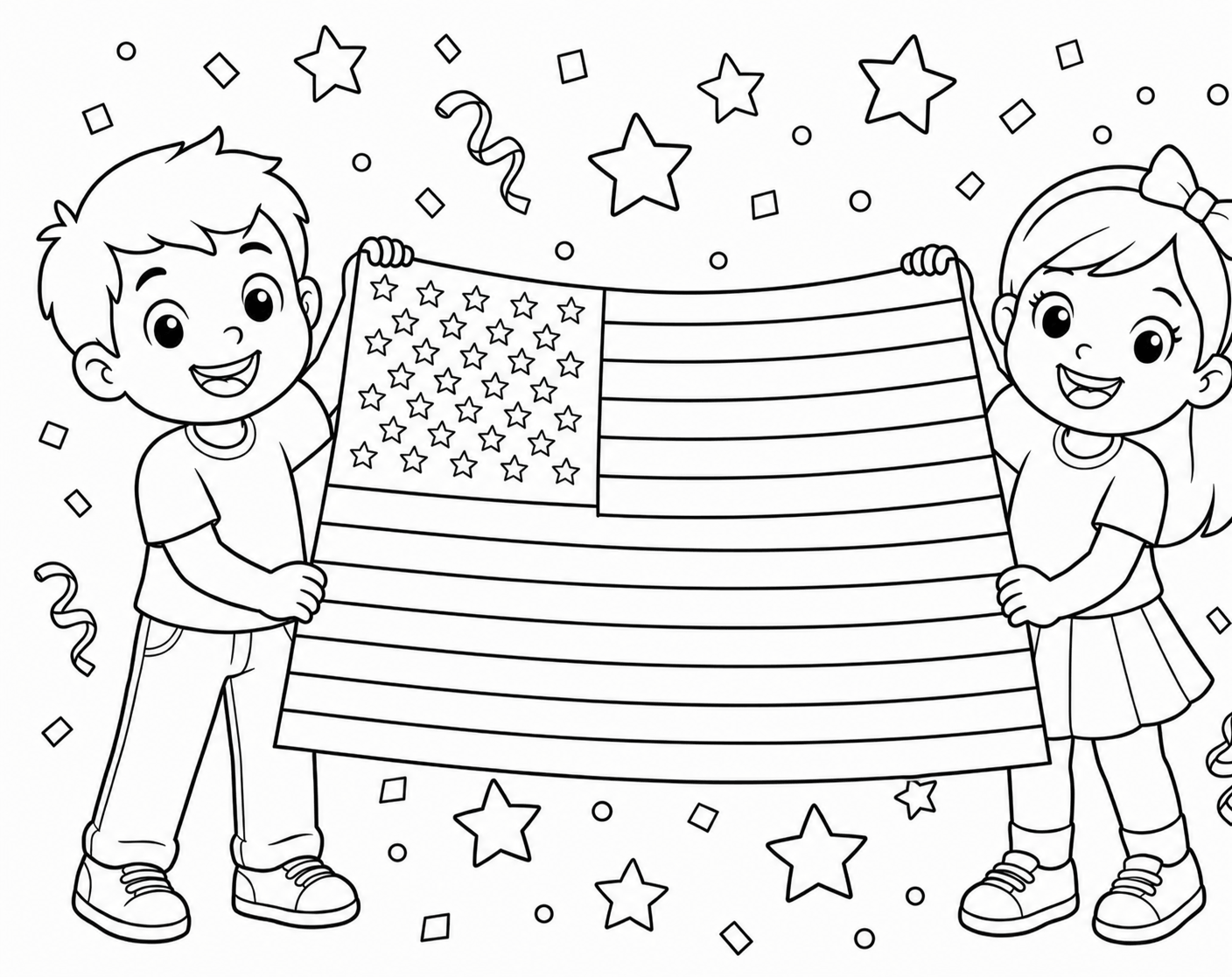 Children with united states flag coloring page coloring page